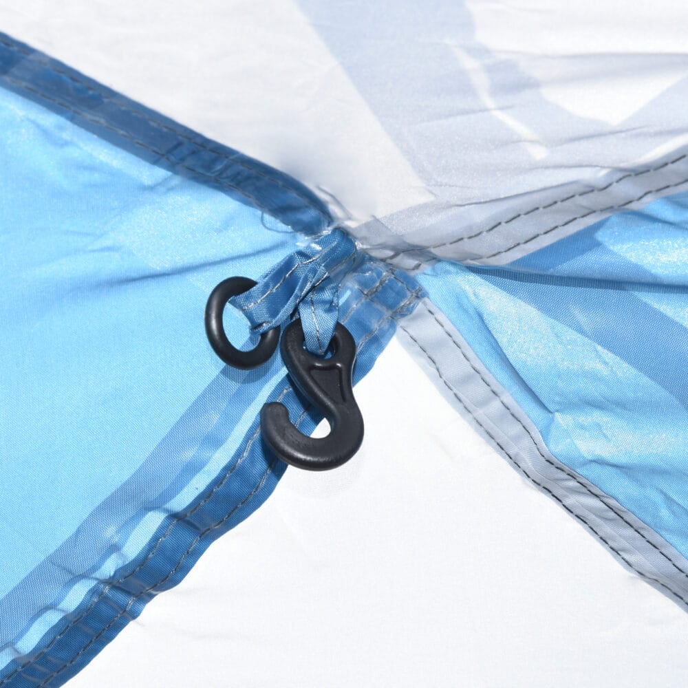 Campingzelt für 4 Personen mit UV-Schutz, 2 Räume, Farbe Blau & Weiß.