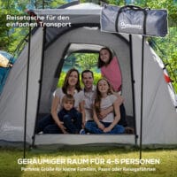 Tunnelzelt mit Meshfenstern für 5 Personen, wetterfest, Farbe Grau.
