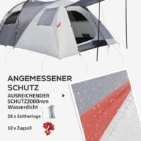 Tunnelzelt mit Meshfenstern für 5 Personen, wetterfest, Farbe Grau.