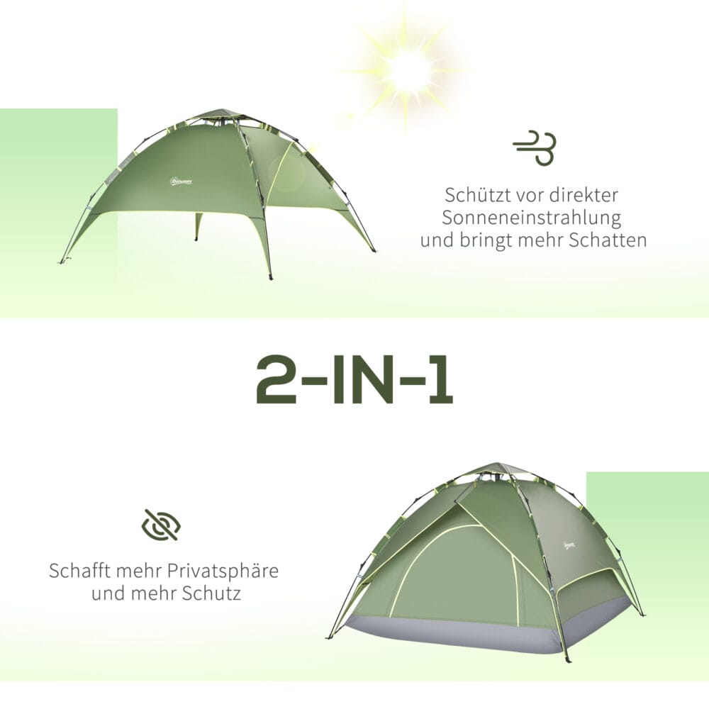 Campingzelt 210x210x140 cm, für 2 Erwachsene + 1 Kind, wasserdicht.