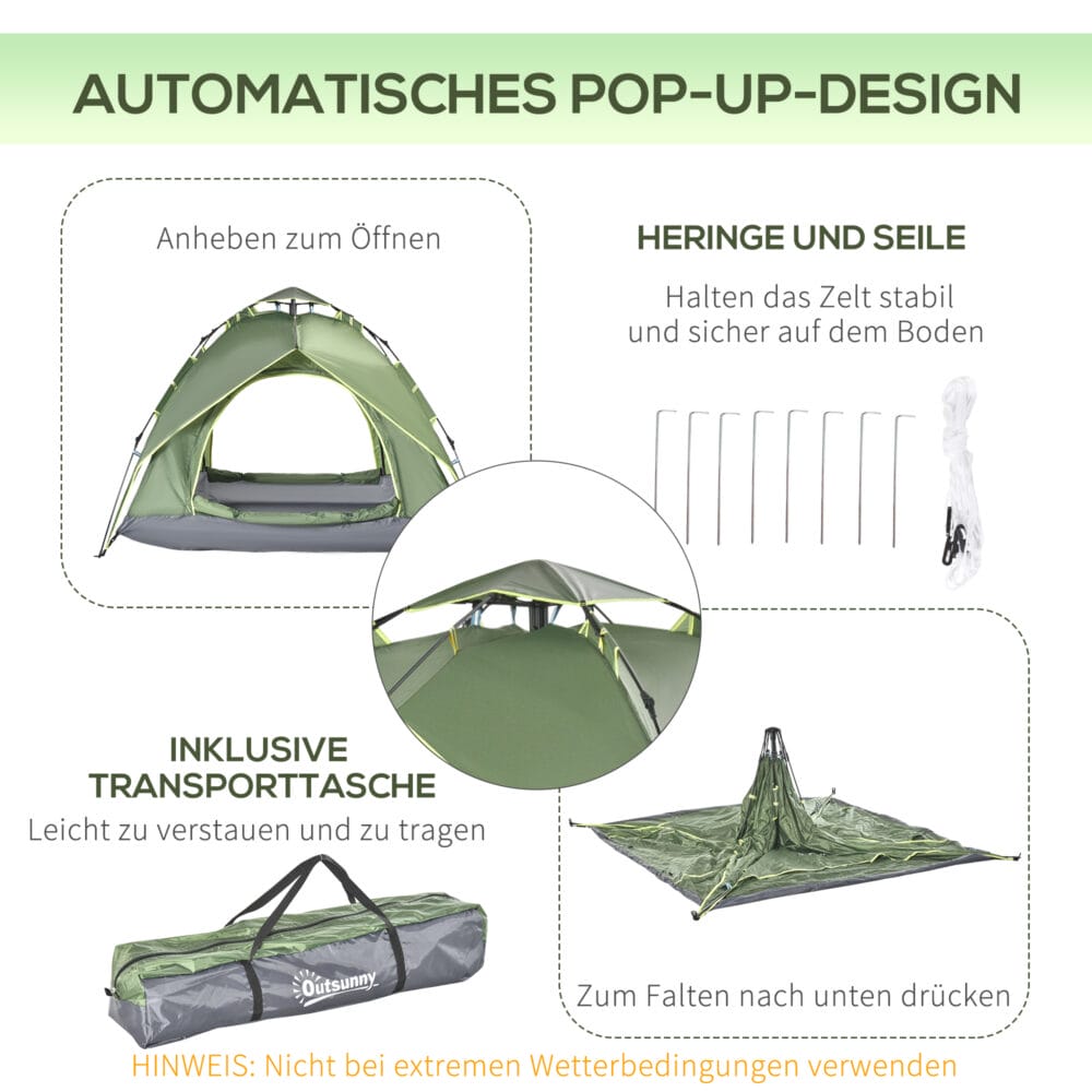 Campingzelt 210x210x140 cm, für 2 Erwachsene + 1 Kind, wasserdicht.