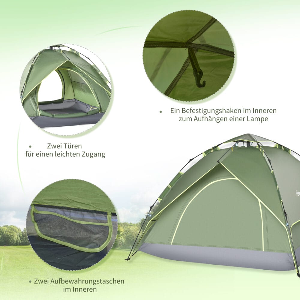 Campingzelt 210x210x140 cm, für 2 Erwachsene + 1 Kind, wasserdicht.