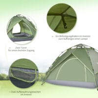 Campingzelt 210x210x140 cm, für 2 Erwachsene + 1 Kind, wasserdicht.