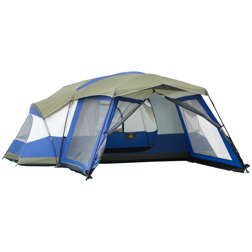 Campingzelt für 6–8 Personen, wasserdicht und geräumig, Farbe Blau.