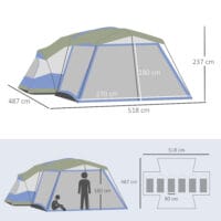 Campingzelt für 6–8 Personen, wasserdicht und geräumig, Farbe Blau.
