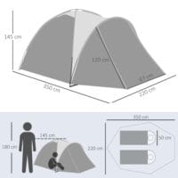Campingzelt für 2–3 Personen, wetterfest mit Transporttasche, Farbe Grau.