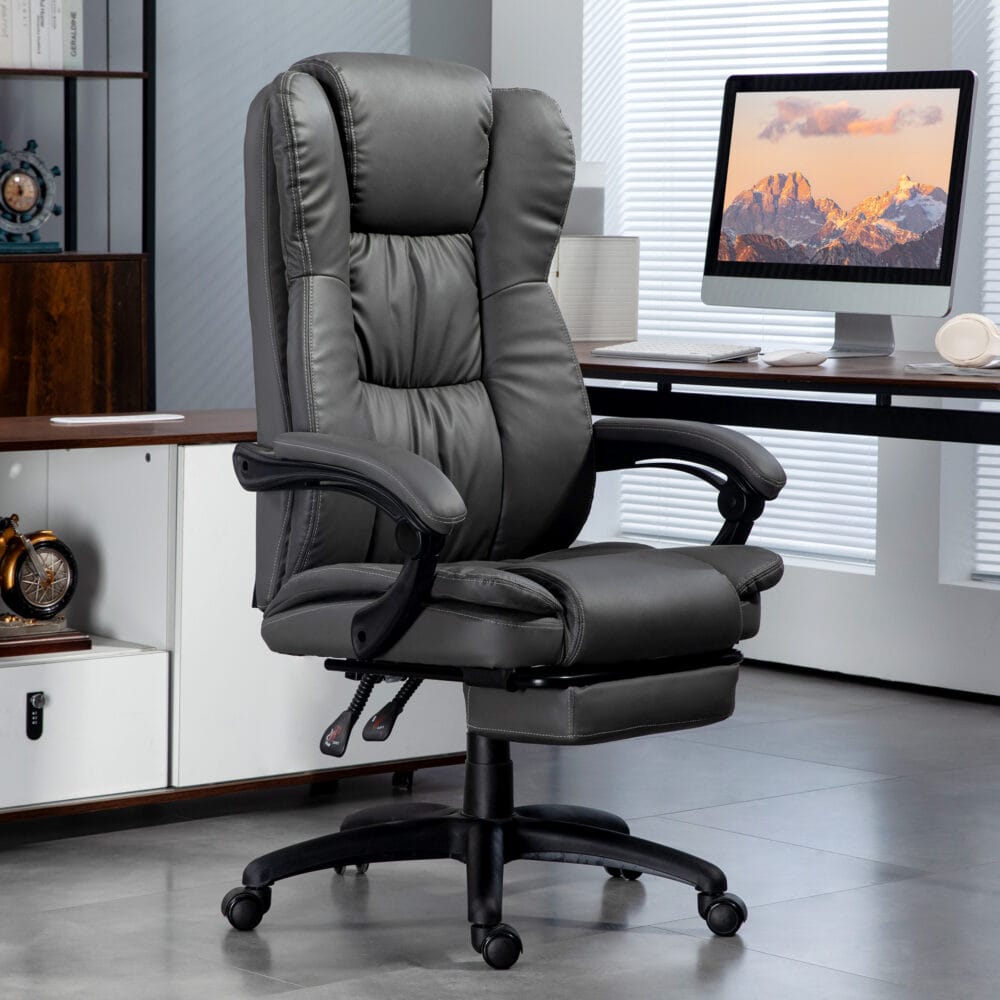 Chefsessel mit Fussstütze & Massagefunktion höhenverstellbar Dunkelgrau – Produktfoto zeigt modernes Design, hochwertige Materialien und funktionale Eigenschaften ideal für Wohn- oder Arbeitsbereiche. Perfekt als Einrichtungsinspiration oder zur Produktpräsentation in einem Onlineshop.