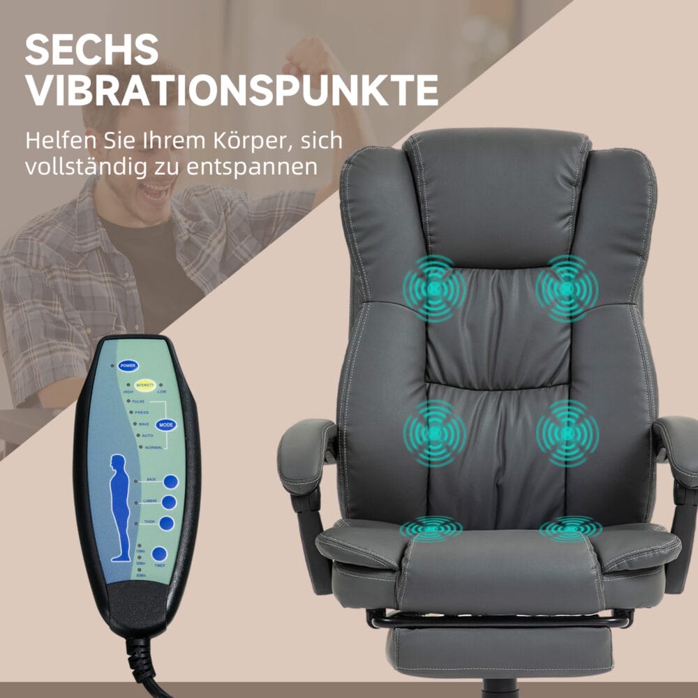 Chefsessel mit Fussstütze & Massagefunktion höhenverstellbar Dunkelgrau – Produktfoto zeigt modernes Design, hochwertige Materialien und funktionale Eigenschaften ideal für Wohn- oder Arbeitsbereiche. Perfekt als Einrichtungsinspiration oder zur Produktpräsentation in einem Onlineshop.