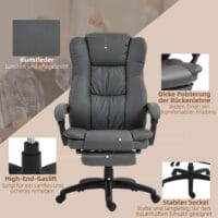 Chefsessel mit Fussstütze & Massagefunktion höhenverstellbar Dunkelgrau – Produktfoto zeigt modernes Design, hochwertige Materialien und funktionale Eigenschaften ideal für Wohn- oder Arbeitsbereiche. Perfekt als Einrichtungsinspiration oder zur Produktpräsentation in einem Onlineshop.