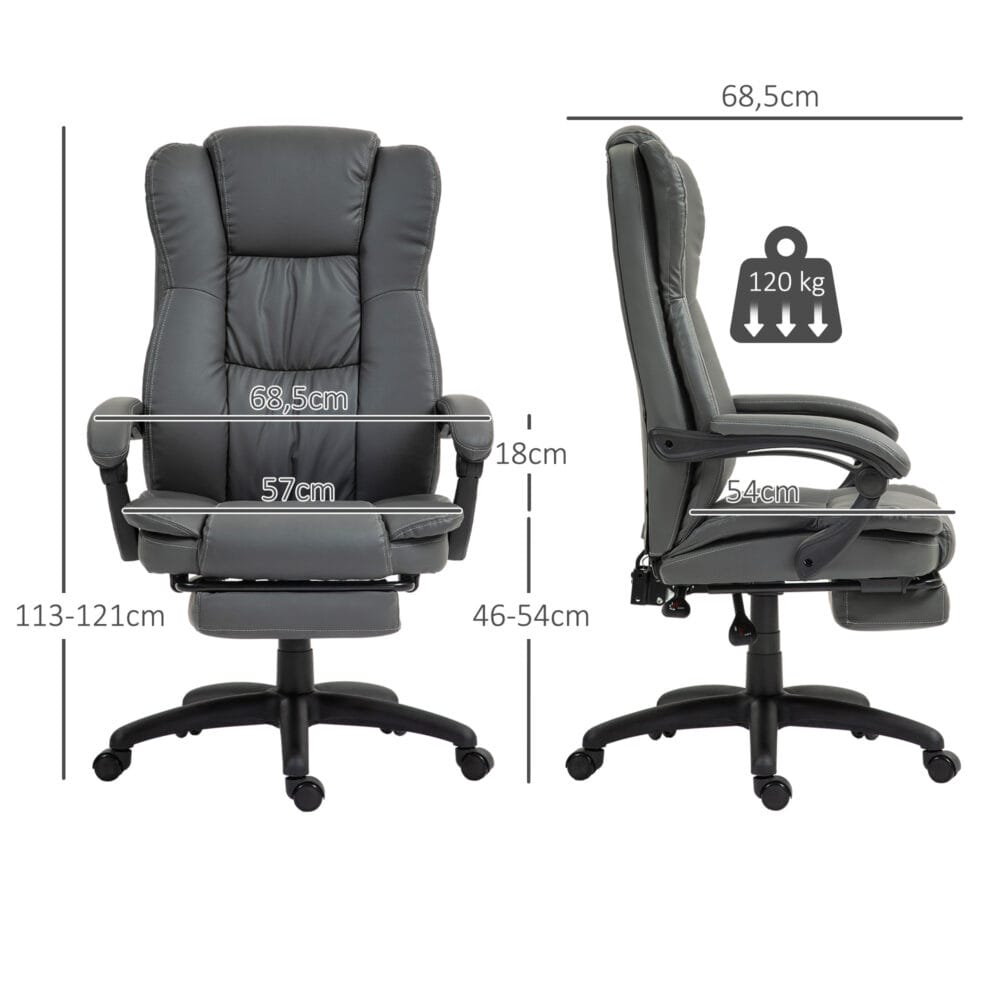 Chefsessel mit Fussstütze & Massagefunktion höhenverstellbar Dunkelgrau – Produktfoto zeigt modernes Design, hochwertige Materialien und funktionale Eigenschaften ideal für Wohn- oder Arbeitsbereiche. Perfekt als Einrichtungsinspiration oder zur Produktpräsentation in einem Onlineshop.
