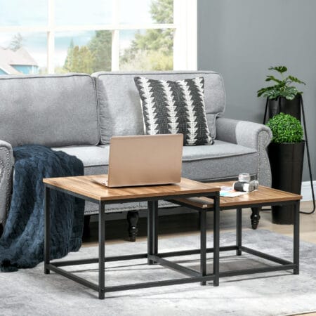 Couchtisch 2er-Set Industriedesign Schwarz mit Holzoptik