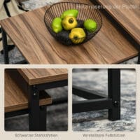 Couchtisch 2er-Set Industriedesign Schwarz mit Holzoptik