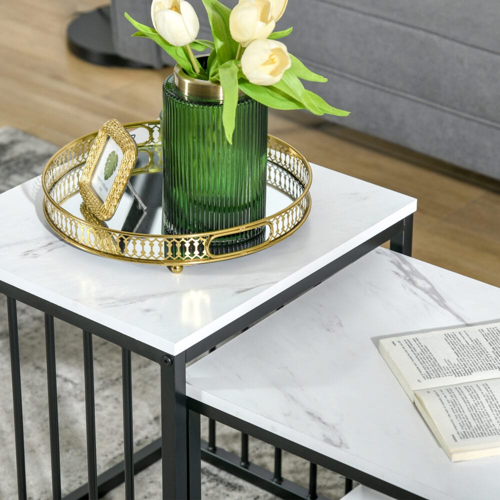 Couchtisch 2er-Set Marmoroptik Moderndesign für Wohnzimmer/Schlafzimmer – Produktfoto zeigt modernes Design, hochwertige Materialien und funktionale Eigenschaften ideal für Wohn- oder Arbeitsbereiche. Perfekt als Einrichtungsinspiration oder zur Produktpräsentation in einem Onlineshop.
