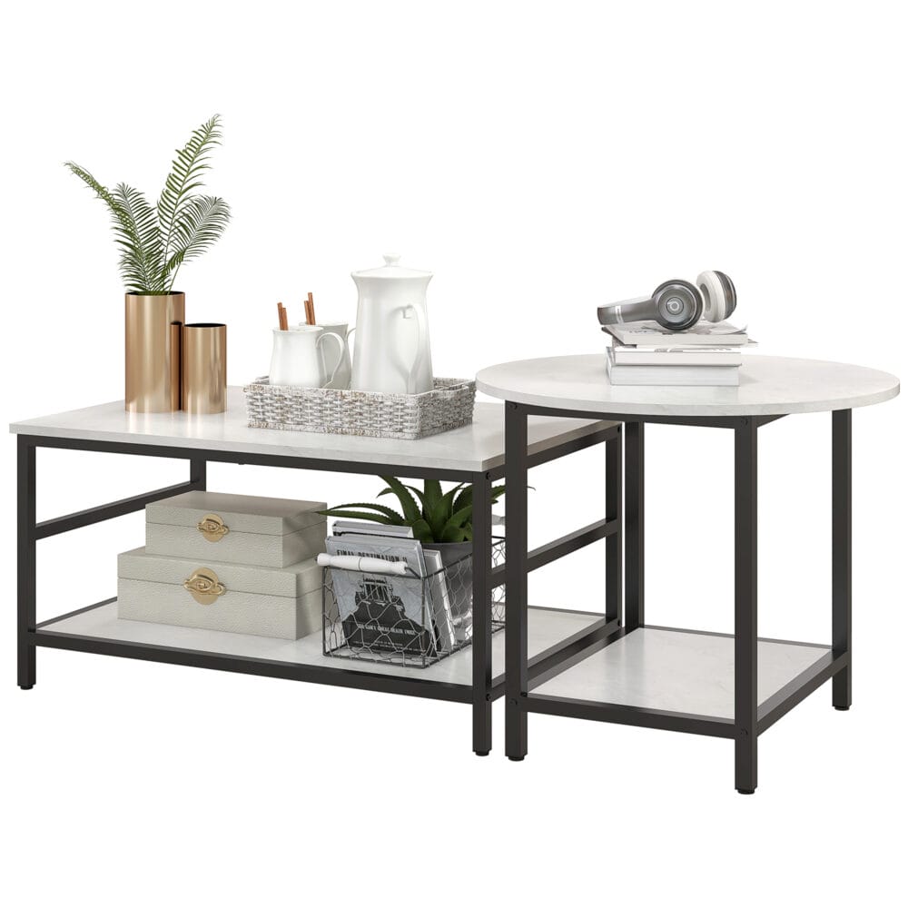 Couchtisch 2er-Set Marmoroptik Wohnzimmer Weiss – Produktfoto zeigt modernes Design, hochwertige Materialien und funktionale Eigenschaften ideal für Wohn- oder Arbeitsbereiche. Perfekt als Einrichtungsinspiration oder zur Produktpräsentation in einem Onlineshop.