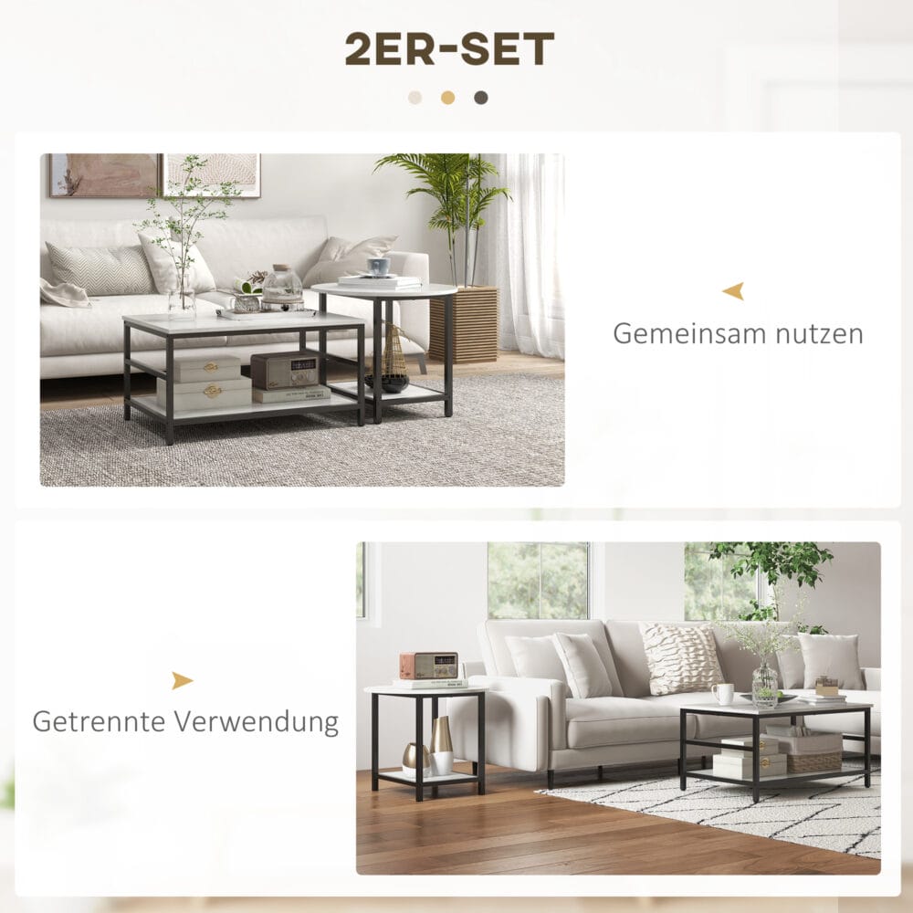 Couchtisch 2er-Set Marmoroptik Wohnzimmer Weiss – Produktfoto zeigt modernes Design, hochwertige Materialien und funktionale Eigenschaften ideal für Wohn- oder Arbeitsbereiche. Perfekt als Einrichtungsinspiration oder zur Produktpräsentation in einem Onlineshop.