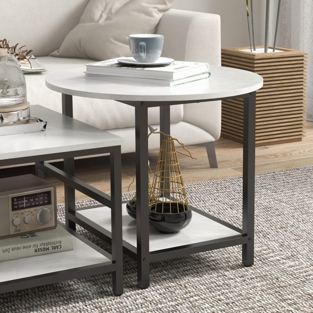 Couchtisch 2er-Set Marmoroptik Wohnzimmer Weiss – Produktfoto zeigt modernes Design, hochwertige Materialien und funktionale Eigenschaften ideal für Wohn- oder Arbeitsbereiche. Perfekt als Einrichtungsinspiration oder zur Produktpräsentation in einem Onlineshop.