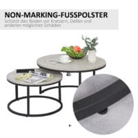 Couchtisch 2er-Set Metallgestell stapelbar Grau-Schwarz