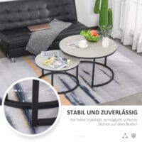 Couchtisch 2er-Set Metallgestell stapelbar Grau-Schwarz