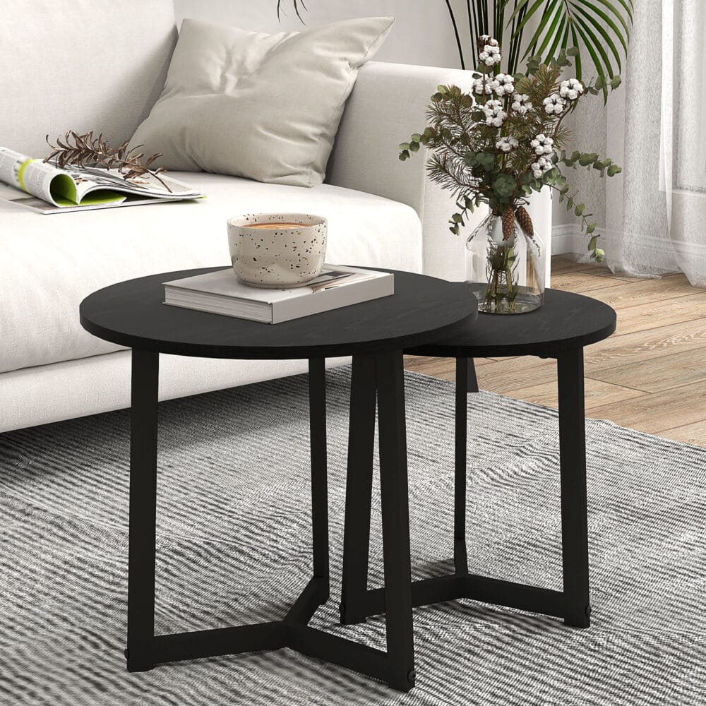 Couchtisch 2er-Set modern Design bis 35kg belastbar Schwarz – Produktfoto zeigt modernes Design, hochwertige Materialien und funktionale Eigenschaften ideal für Wohn- oder Arbeitsbereiche. Perfekt als Einrichtungsinspiration oder zur Produktpräsentation in einem Onlineshop.