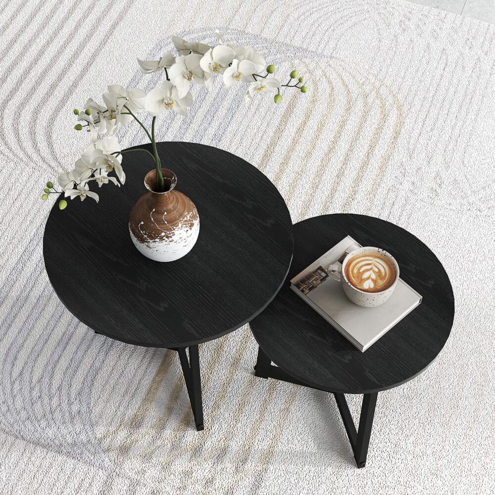 Couchtisch 2er-Set modern Design bis 35kg belastbar Schwarz – Produktfoto zeigt modernes Design, hochwertige Materialien und funktionale Eigenschaften ideal für Wohn- oder Arbeitsbereiche. Perfekt als Einrichtungsinspiration oder zur Produktpräsentation in einem Onlineshop.