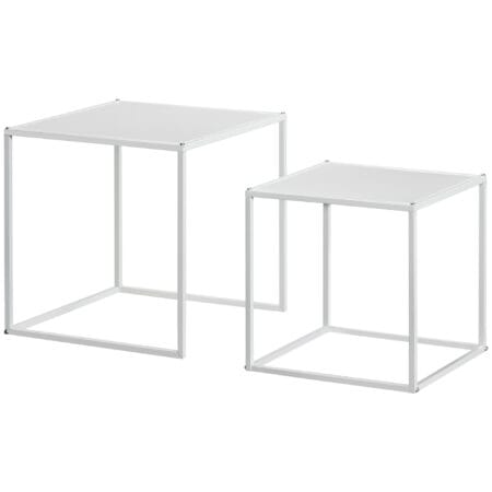 Couchtisch 2er-Set modern Design Stahlgestell Weiss – Produktfoto zeigt modernes Design, hochwertige Materialien und funktionale Eigenschaften ideal für Wohn- oder Arbeitsbereiche. Perfekt als Einrichtungsinspiration oder zur Produktpräsentation in einem Onlineshop.