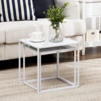 Couchtisch 2er-Set modern Design Stahlgestell Weiss – Produktfoto zeigt modernes Design, hochwertige Materialien und funktionale Eigenschaften ideal für Wohn- oder Arbeitsbereiche. Perfekt als Einrichtungsinspiration oder zur Produktpräsentation in einem Onlineshop.