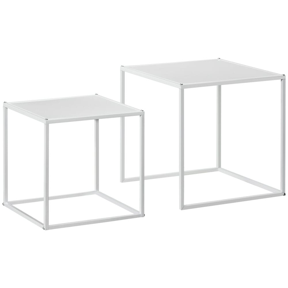 Couchtisch 2er-Set modern Design Stahlgestell Weiss – Produktfoto zeigt modernes Design, hochwertige Materialien und funktionale Eigenschaften ideal für Wohn- oder Arbeitsbereiche. Perfekt als Einrichtungsinspiration oder zur Produktpräsentation in einem Onlineshop.