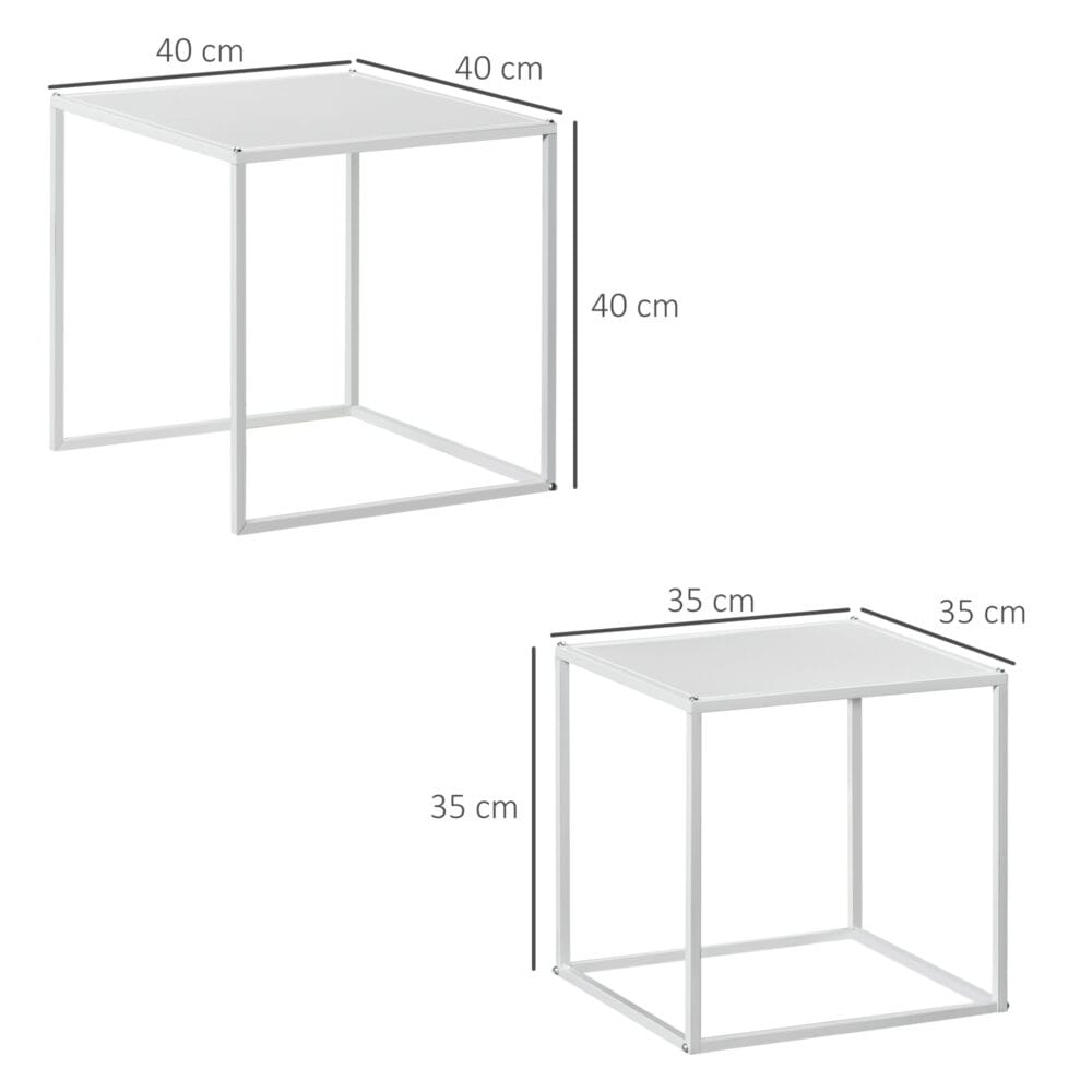 Couchtisch 2er-Set modern Design Stahlgestell Weiss – Produktfoto zeigt modernes Design, hochwertige Materialien und funktionale Eigenschaften ideal für Wohn- oder Arbeitsbereiche. Perfekt als Einrichtungsinspiration oder zur Produktpräsentation in einem Onlineshop.