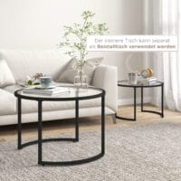 Couchtisch 2er-Set Stahlgestell Hartglas stapelbar Schwarz