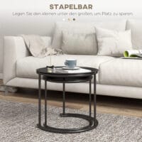 Couchtisch 2er-Set stapelbar Ø43/35cm für Wohnzimmer Schwarz – Produktfoto zeigt modernes Design, hochwertige Materialien und funktionale Eigenschaften ideal für Wohn- oder Arbeitsbereiche. Perfekt als Einrichtungsinspiration oder zur Produktpräsentation in einem Onlineshop.