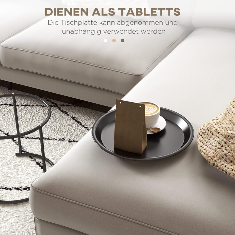 Couchtisch 2er-Set stapelbar Ø43/35cm für Wohnzimmer Schwarz – Produktfoto zeigt modernes Design, hochwertige Materialien und funktionale Eigenschaften ideal für Wohn- oder Arbeitsbereiche. Perfekt als Einrichtungsinspiration oder zur Produktpräsentation in einem Onlineshop.