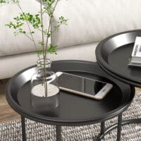 Couchtisch 2er-Set stapelbar Ø43/35cm für Wohnzimmer Schwarz – Produktfoto zeigt modernes Design, hochwertige Materialien und funktionale Eigenschaften ideal für Wohn- oder Arbeitsbereiche. Perfekt als Einrichtungsinspiration oder zur Produktpräsentation in einem Onlineshop.