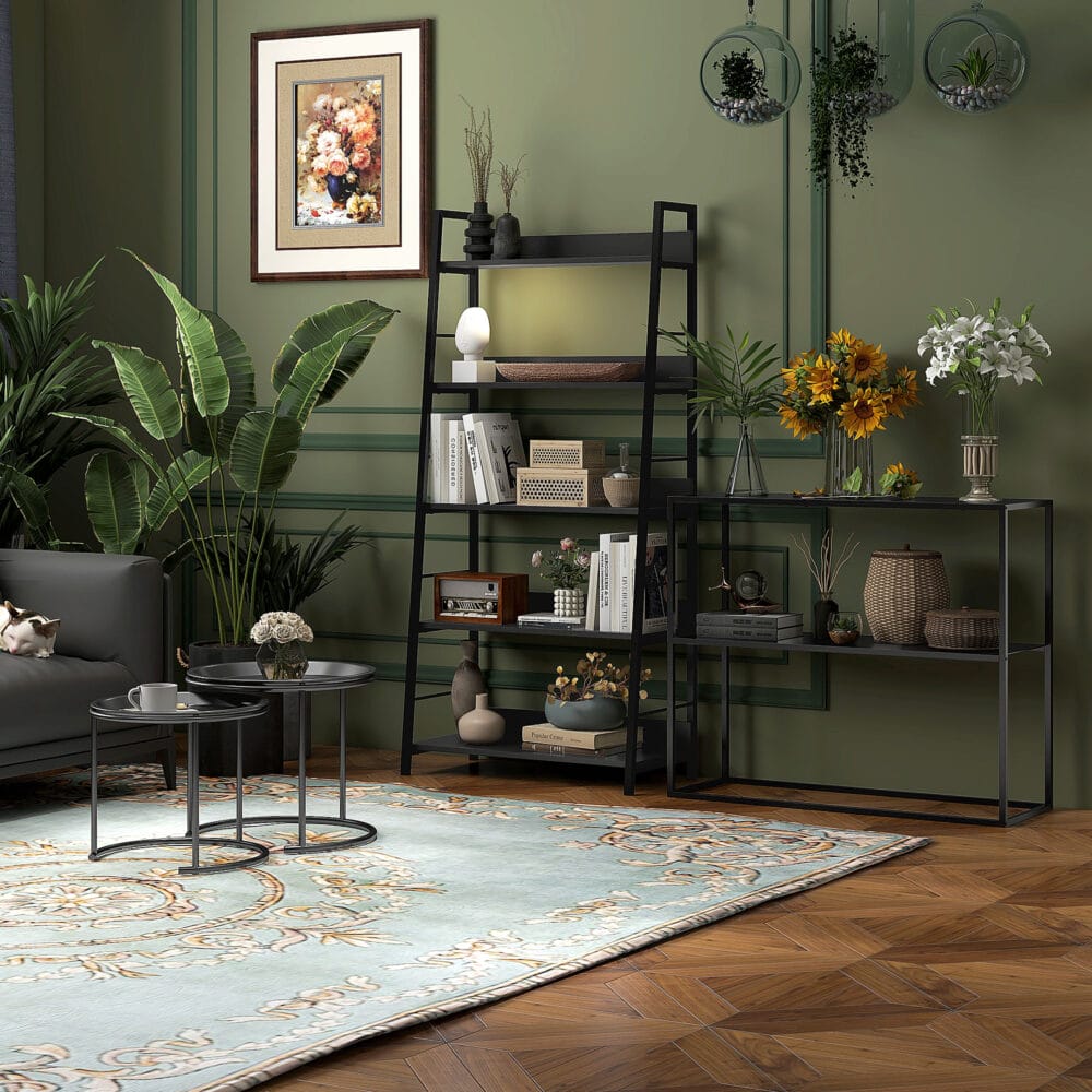 Couchtisch 2er-Set stapelbar Ø43/35cm für Wohnzimmer Schwarz – Produktfoto zeigt modernes Design, hochwertige Materialien und funktionale Eigenschaften ideal für Wohn- oder Arbeitsbereiche. Perfekt als Einrichtungsinspiration oder zur Produktpräsentation in einem Onlineshop.