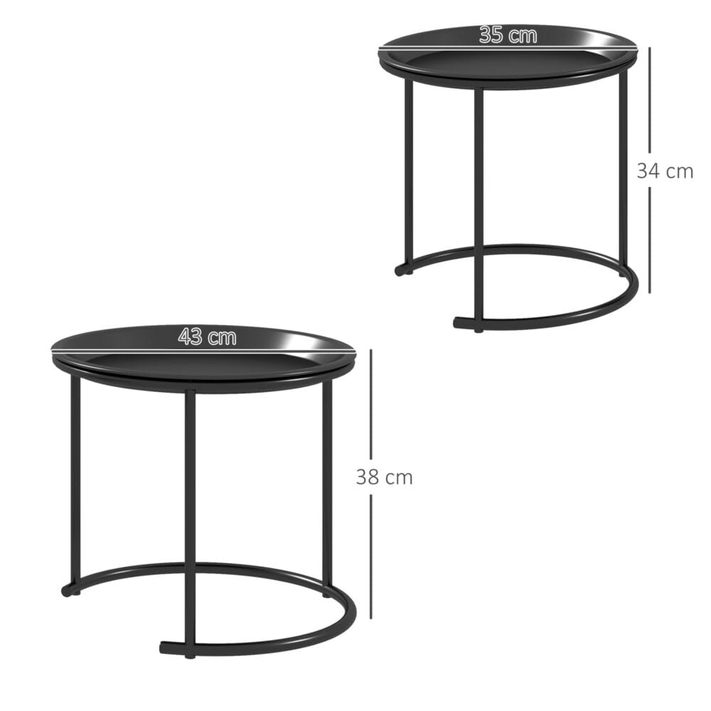 Couchtisch 2er-Set stapelbar Ø43/35cm für Wohnzimmer Schwarz – Produktfoto zeigt modernes Design, hochwertige Materialien und funktionale Eigenschaften ideal für Wohn- oder Arbeitsbereiche. Perfekt als Einrichtungsinspiration oder zur Produktpräsentation in einem Onlineshop.