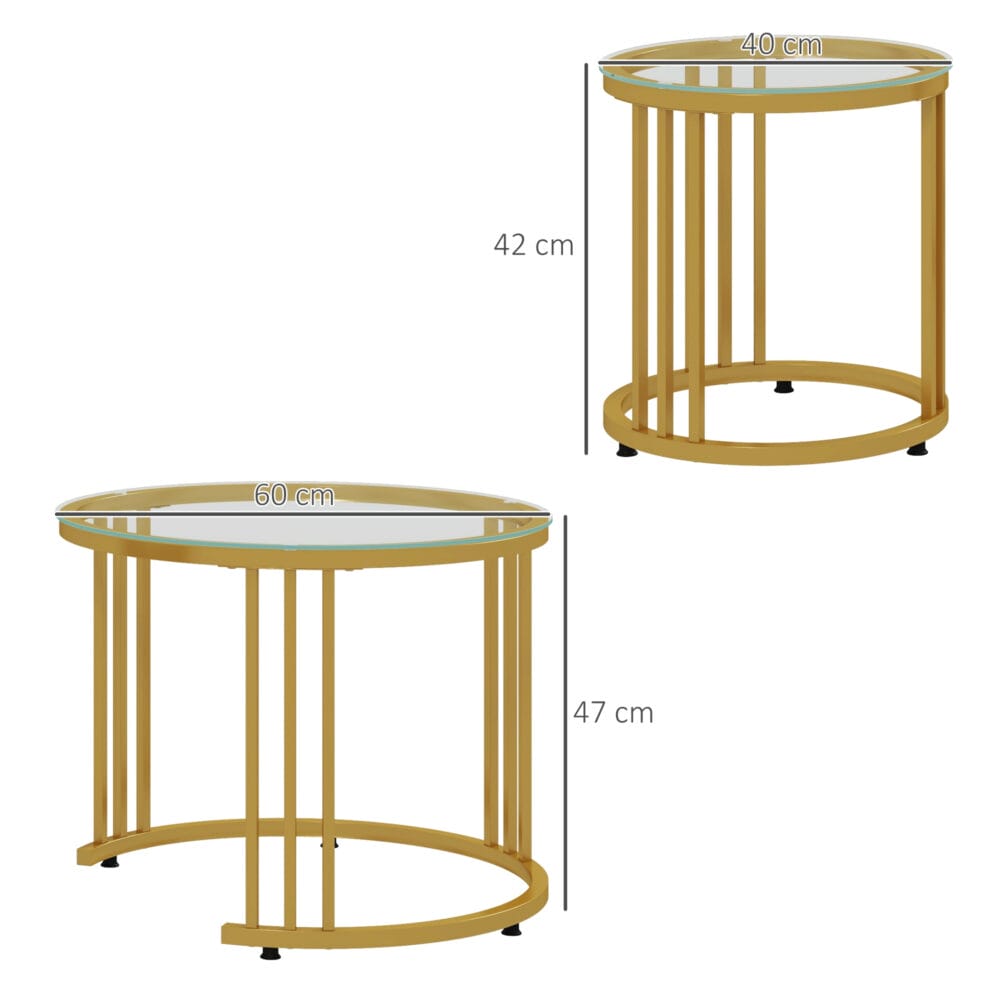 Couchtisch 2er-Set stapelbar Stahlgestell Gold