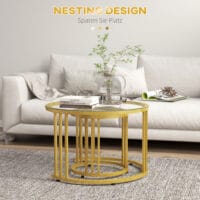 Couchtisch 2er-Set stapelbar Stahlgestell Gold