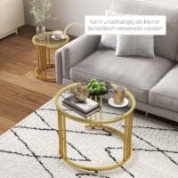 Couchtisch 2er-Set stapelbar Stahlgestell Gold