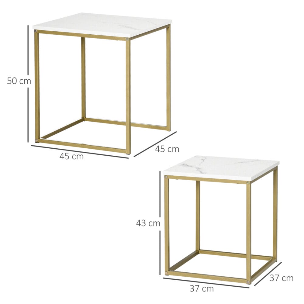 Couchtisch 2er-Set stapelbar Stahlrahmen Weiss-Gold