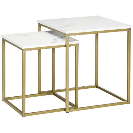 Couchtisch 2er-Set stapelbar Stahlrahmen Weiss-Gold