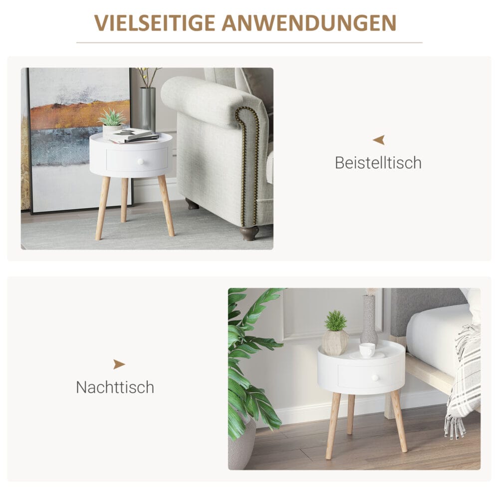 Couchtisch Beistelltisch mit Schublade Weiss-Natur