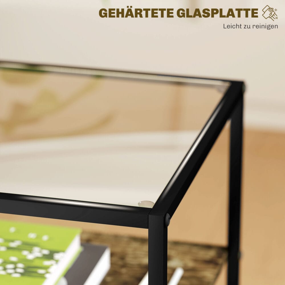 Couchtisch Rustikales 2er-Set 3 Ebenen mit Glasplatte 37x40x55,5cm Braun – Produktfoto zeigt modernes Design, hochwertige Materialien und funktionale Eigenschaften ideal für Wohn- oder Arbeitsbereiche. Perfekt als Einrichtungsinspiration oder zur Produktpräsentation in einem Onlineshop.