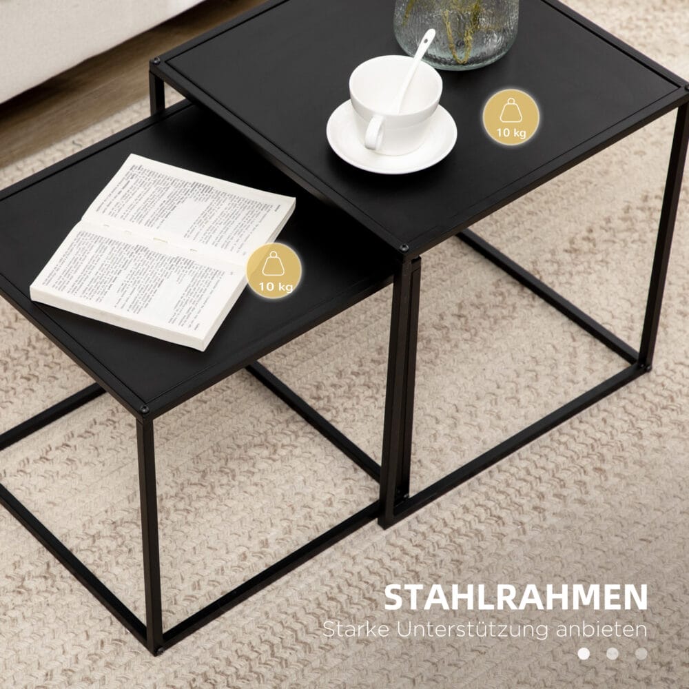 Couchtisch-Set 2er modernes Design Stahlgestell Schwarz