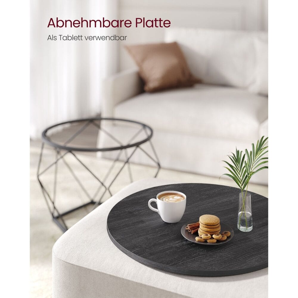 Couchtisch Set Beistelltisch abnehmbare Tischplatte Stahl Schwarz