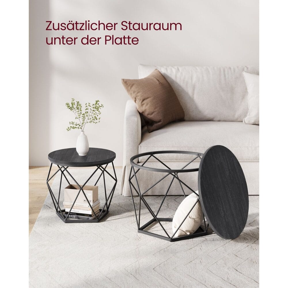 Couchtisch Set Beistelltisch abnehmbare Tischplatte Stahl Schwarz