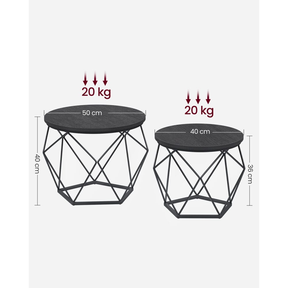 Couchtisch Set Beistelltisch abnehmbare Tischplatte Stahl Schwarz