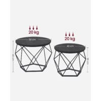 Couchtisch Set Beistelltisch abnehmbare Tischplatte Stahl Schwarz