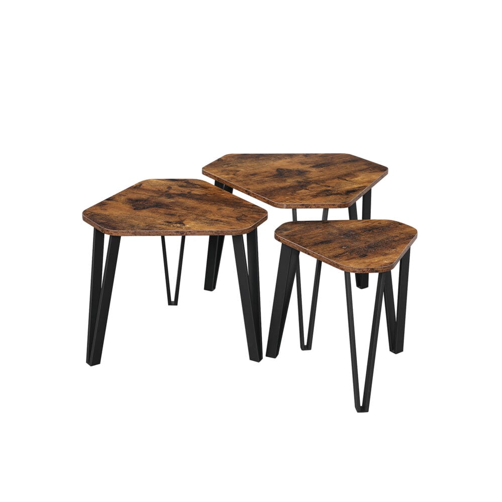 Couchtisch Set Beistelltisch stapelbar Stahl Braun Schwarz