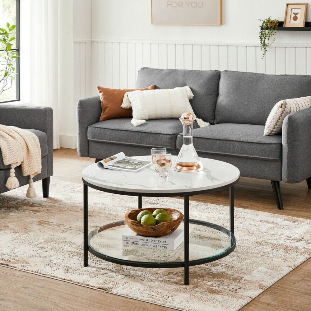 Couchtisch Wohnzimmertisch Marmor Glas Weiss