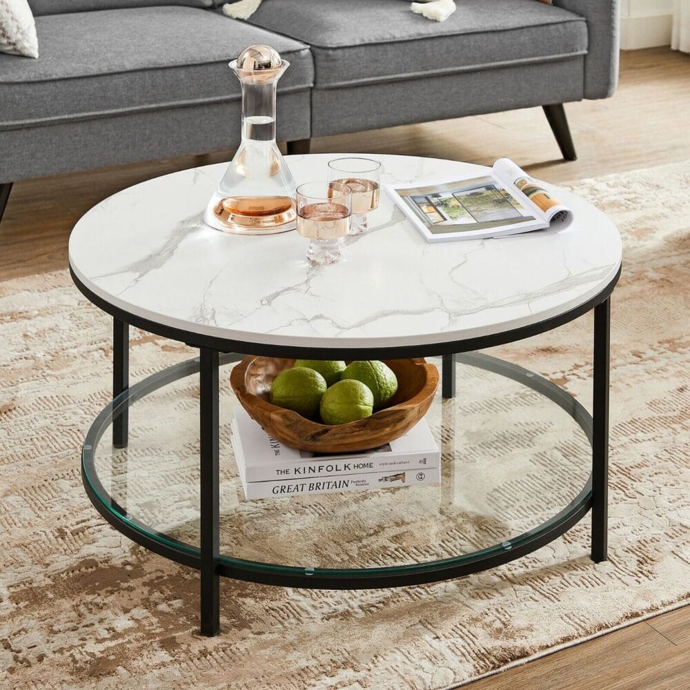 Couchtisch Wohnzimmertisch Marmor Glas Weiss