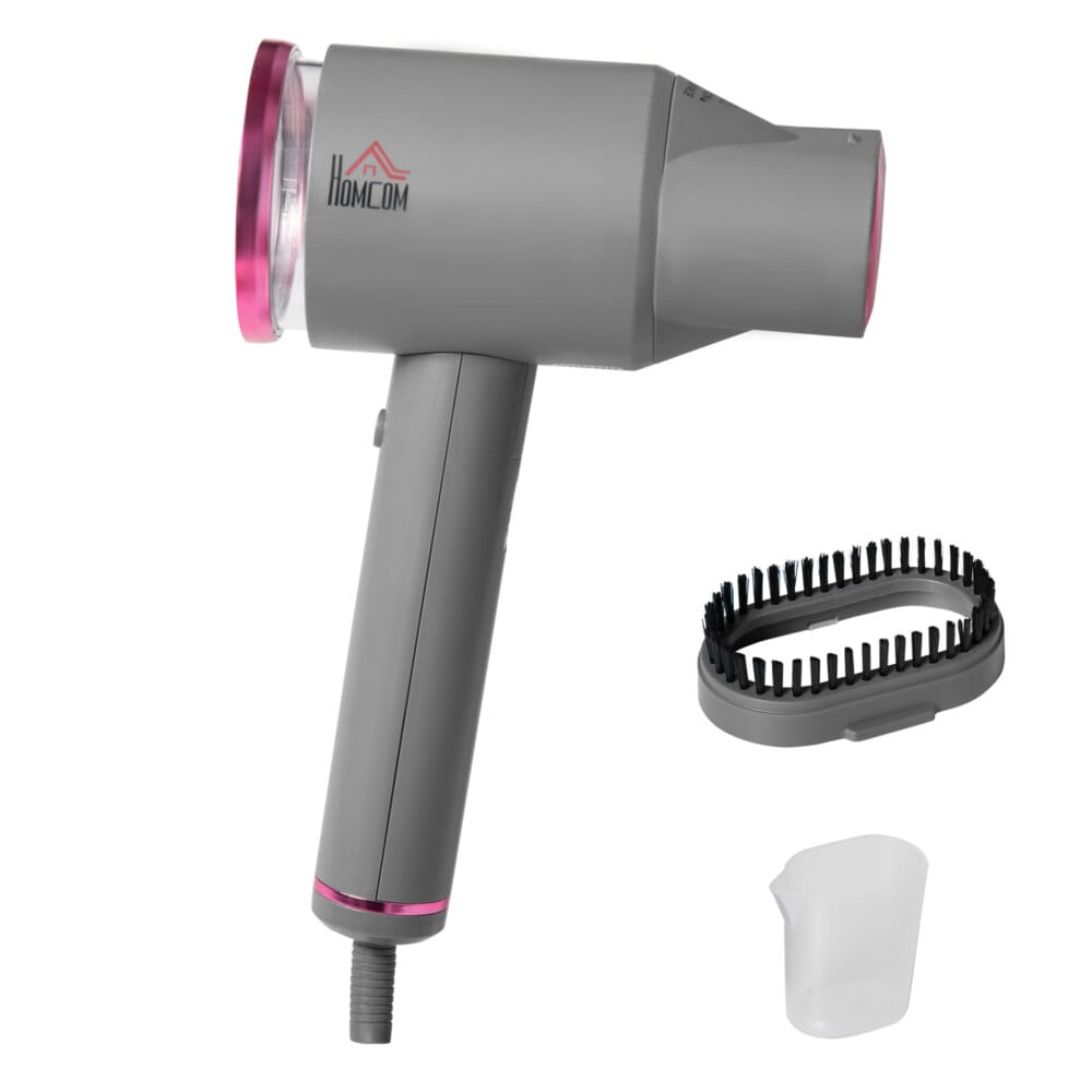 Ein faltbarer Dampfglätter und Handdampfer in Grau und Rosa mit 1520W Leistung.
